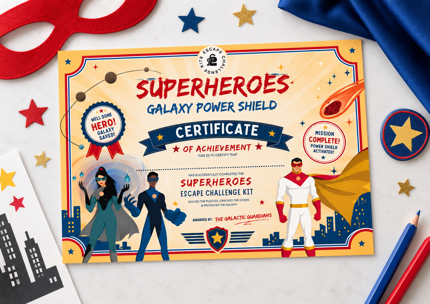 Superheroes Official Expert Escape Certificate