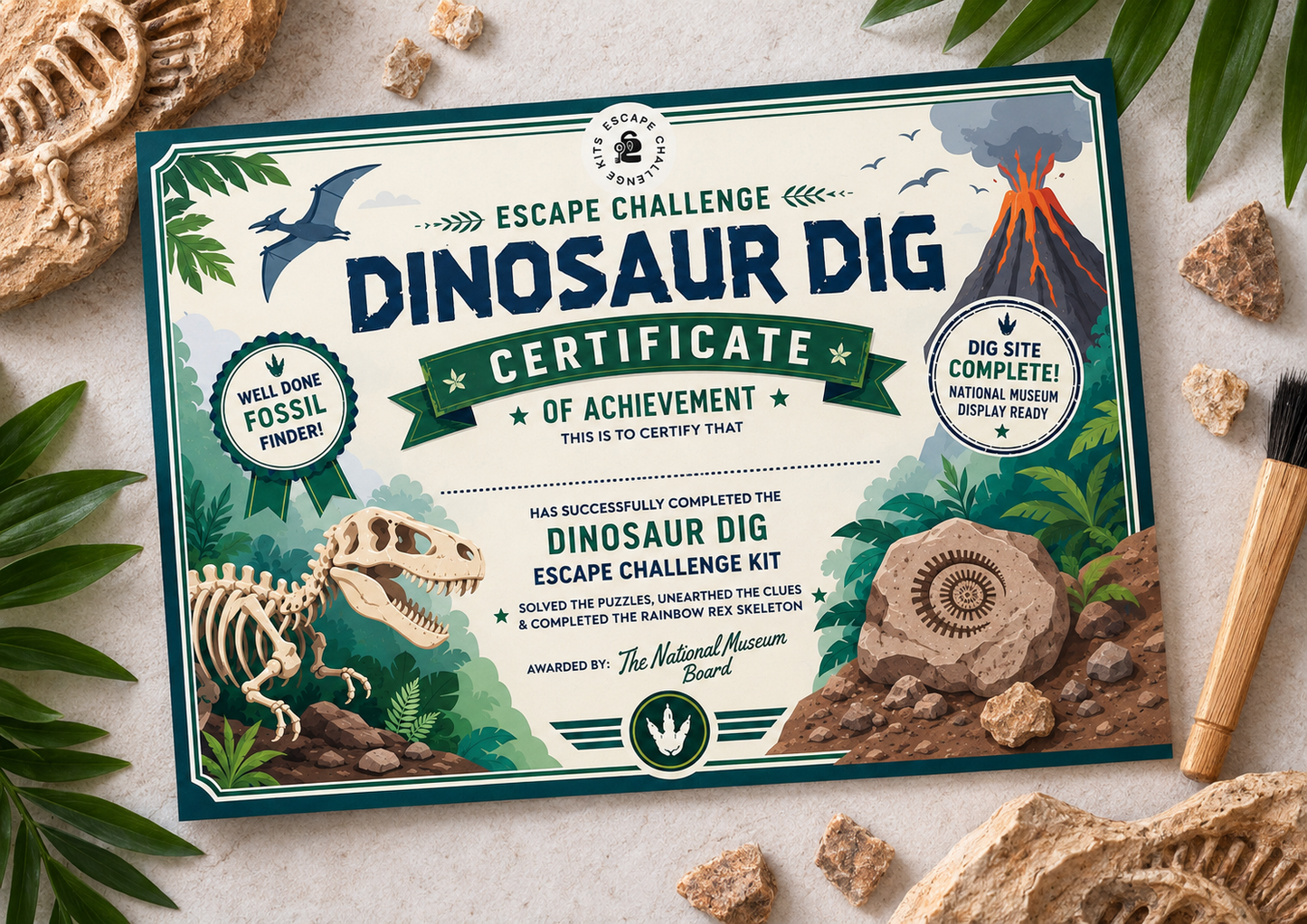 Dinosaur Dig Fossil Expert Certificate & Bookmark