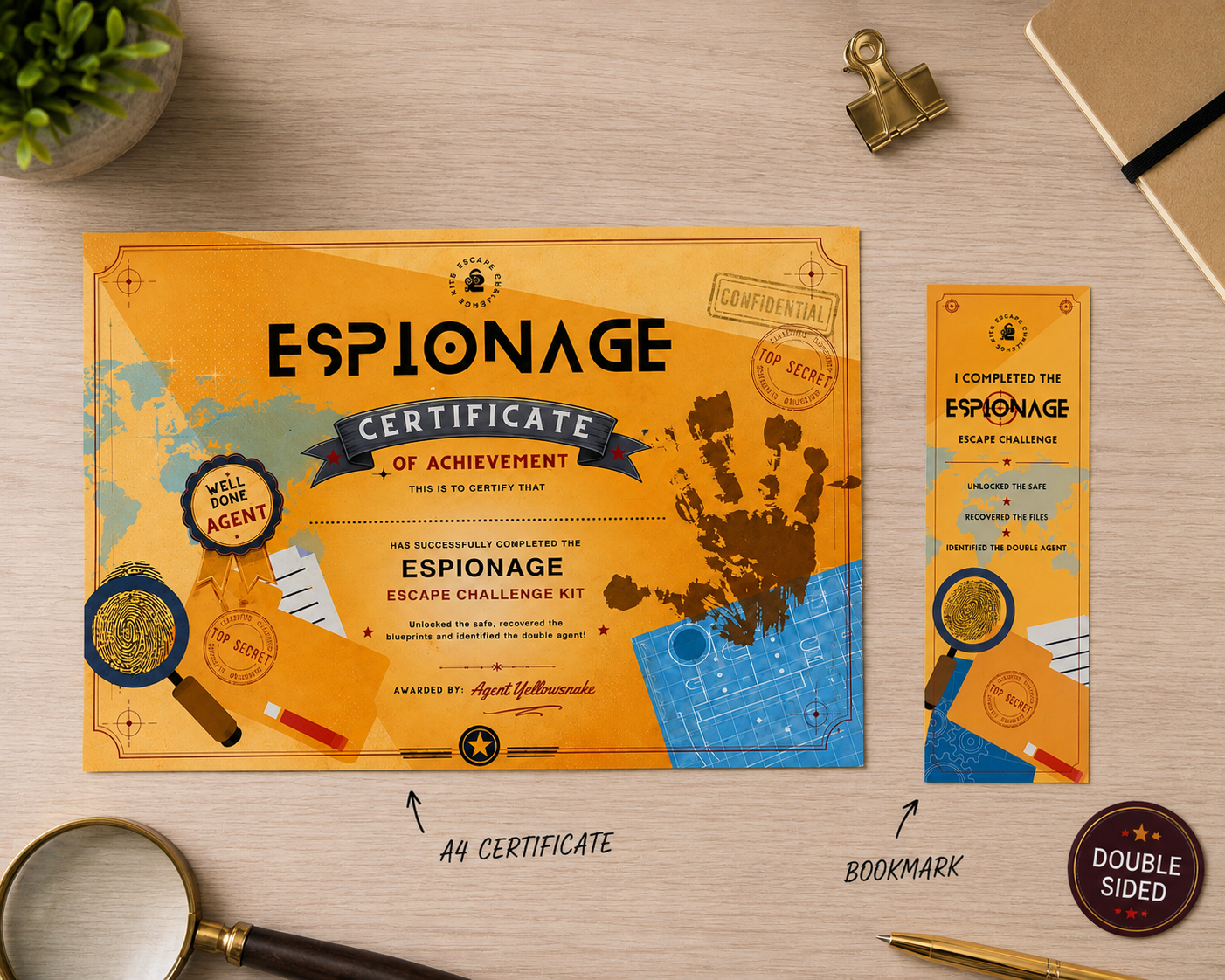 Espionage Expert Agent Certificate & Bookmark