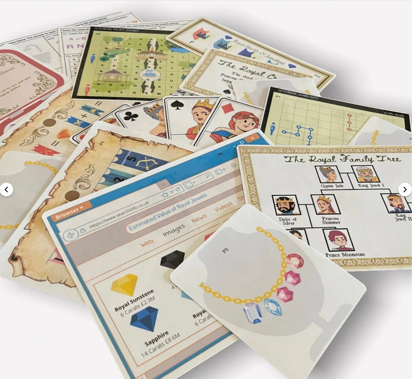 Royal princess themed escape challenge kit game contents n a white background