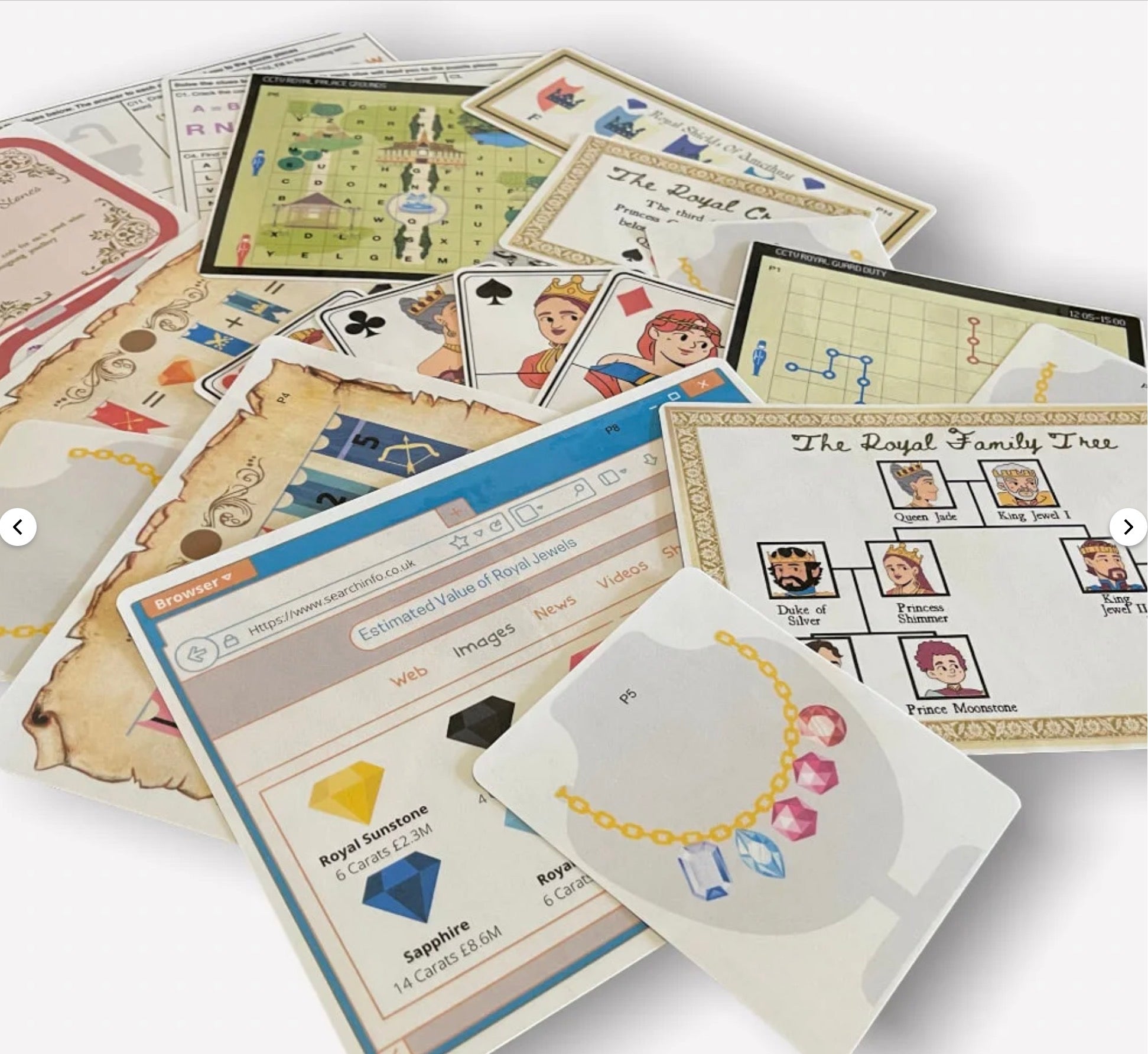 Royal princess themed escape challenge kit game contents n a white background